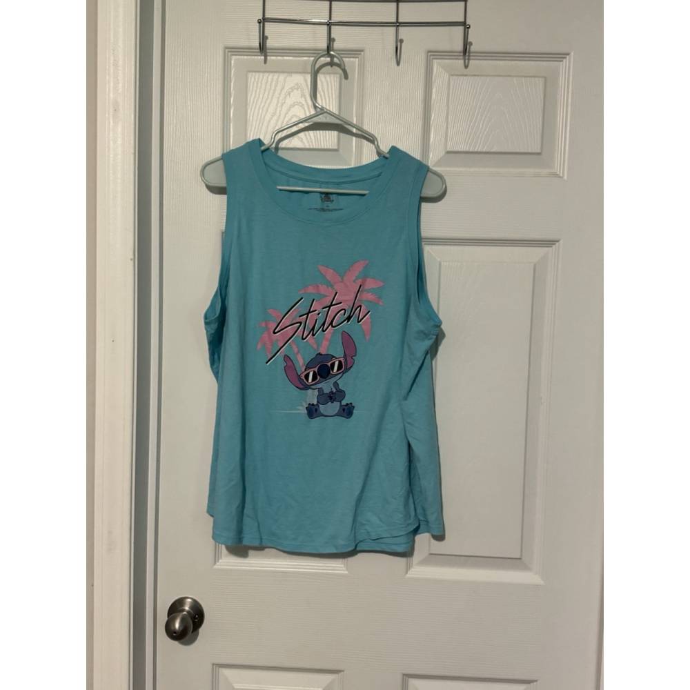 Disney Teal Tank Top with Pink Stitch Graphic